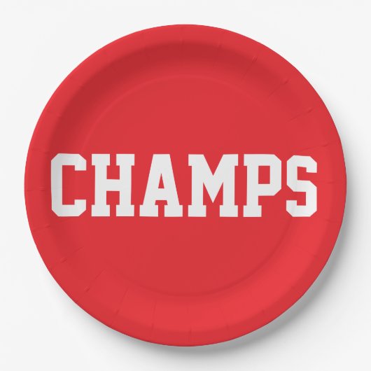 CHAMPS Spaß Sportlich Weißer Text Auf Hellrot Pappteller (Vorderseite)