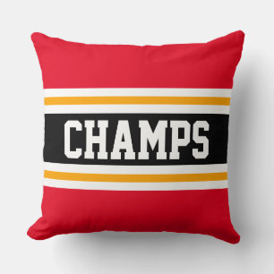 CHAMPS Sporty Bright Red Black Yellow Stripes Kissen