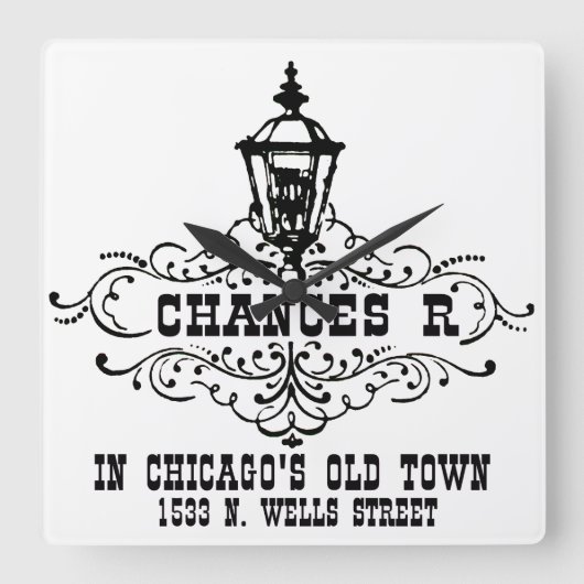 Chances R Restaurant, Chicago und Chicagoland Quadratische Wanduhr (Vorderseite)