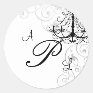 Chandelabra Monogram Wedcker Runder Aufkleber