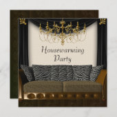Chandeleir Zebra Sofa Housewarming Party Einladung (Vorne/Hinten)