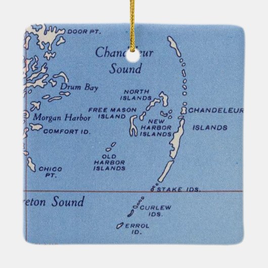Chandeleur Islands Vintage Karte Keramikornament (Rückseite)