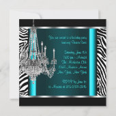 Chandelier Aquamarin Blue Zebra Birthday Party Einladung (Rückseite)