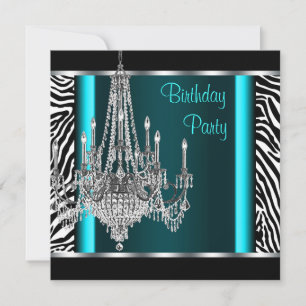 Chandelier Aquamarin Blue Zebra Birthday Party Einladung