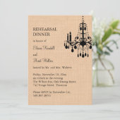 Chandelier auf Burlap Probe Dinner Einladung (Stehend Vorderseite)