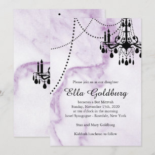 Chandelier Bat Mitzvah Einladung auf Lila Marmor