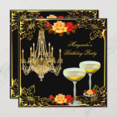 Chandelier Birthday Party Vintag Champagne Einladung (Vorne/Hinten)