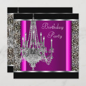 Chandelier Hot Pink Leopard Geburtstagsparty Einladung (Vorne/Hinten)