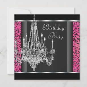 Chandelier Hot Pink Leopard Geburtstagsparty Einladung