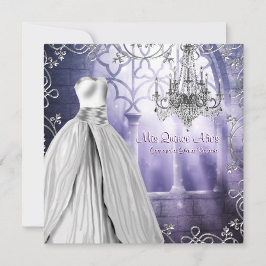 Chandelier Lavender Lila Quinceanera Einladung (Vorderseite)