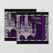 Chandelier Lila Zebra Birthday Party Einladung (Vorne/Hinten)