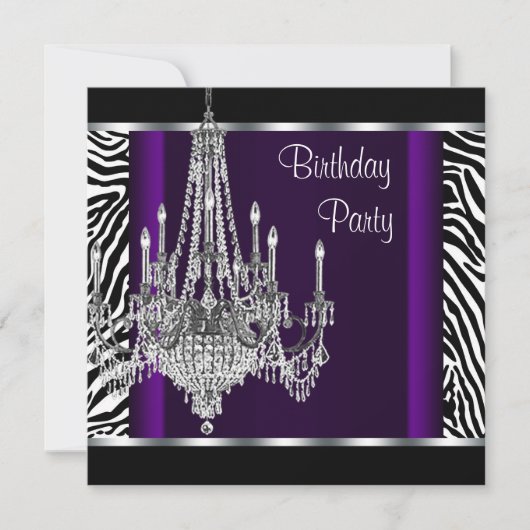 Chandelier Lila Zebra Birthday Party Einladung (Vorderseite)