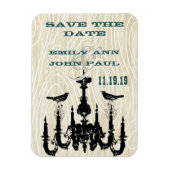 Chandelier Love Birds Wood Grain Save the Date Magnet (Vertikal)