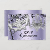 Chandelier Masquerade Lila Quinceanera UAWG Einladung (Vorne/Hinten)
