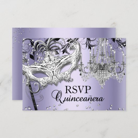 Chandelier Masquerade Lila Quinceanera UAWG Einladung (Vorne/Hinten)