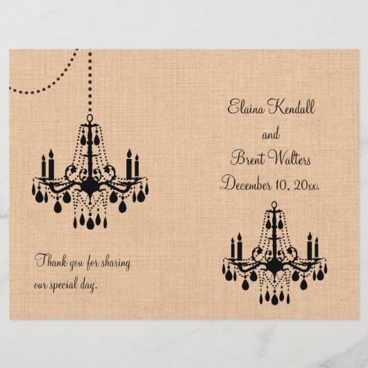 Chandelier on Burlap Wedding Program (Vorderseite)