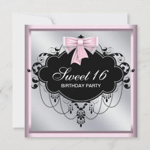 Chandelier Pink Black Sweet 16 Geburtstagsparty Einladung