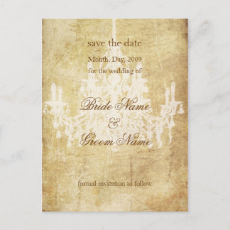 CHANDELIER Save the Date/VINTAGE IMITATE PARCHMENT Ankündigungspostkarte