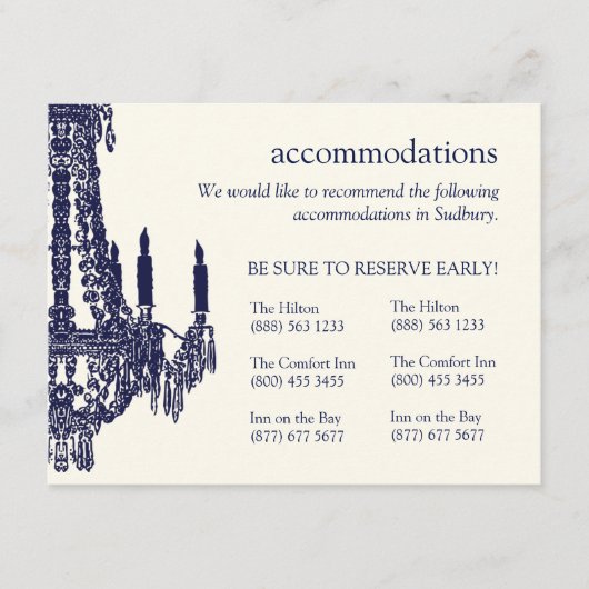 Chandelier-Unterkunftskarten Begleitkarte (Vorderseite)