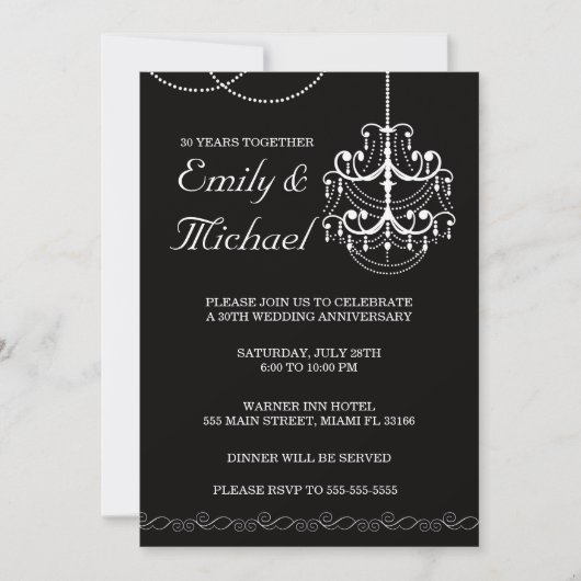 Chandelier Wedding Anniversary Black Invitation Einladung (Vorderseite)