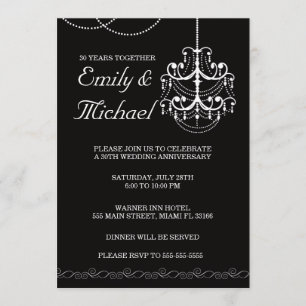 Chandelier Wedding Anniversary Black Invitation Einladung