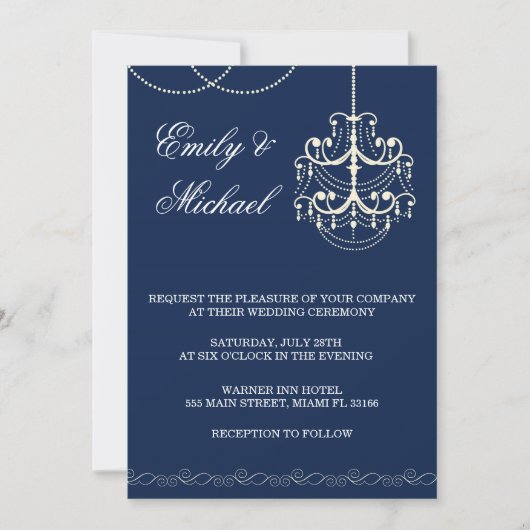 Chandelier Wedding Invitation Blue Einladung (Vorderseite)