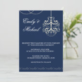 Chandelier Wedding Invitation Blue Einladung (Stehend Vorderseite)