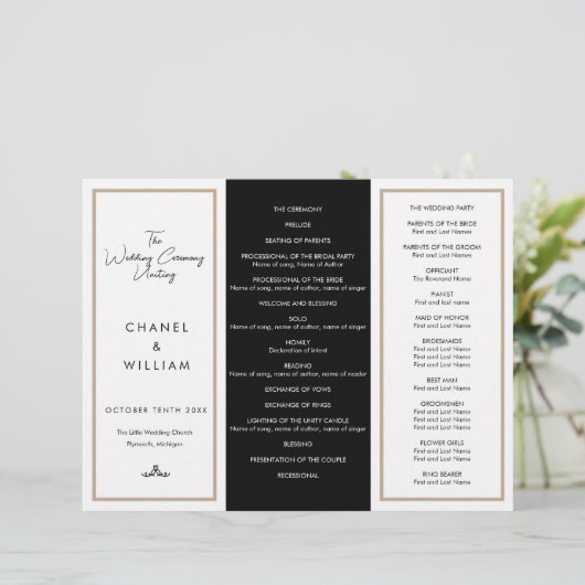 Chanel-inspiriert DreisfFold-Hochzeitsprogramm (Stehend Vorderseite)