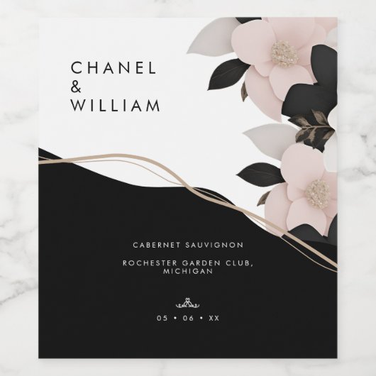 Chanel-inspirierte personalisierte Hochzeit mit Bl Weinetikett (Einzelnes Label)