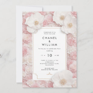 Chanel-inspirierte rosafarbene Blumenhochzeit Einladung