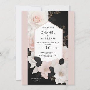 Chanel-inspirierte rosafarbene florale Hochzeit Einladung