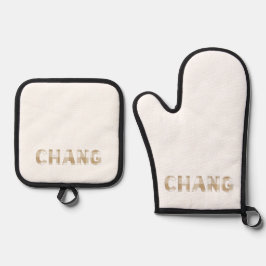 Chang Hmong Nachname Beige Kariert Ofenhandschuh & Topflappen-Set