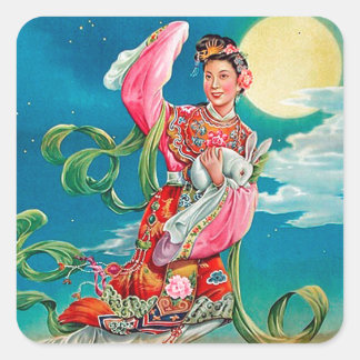 Chang'e 嫦 zum Mond Mitte des Herbstes 娥 Quadratischer Aufkleber