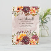 Change Address Herbst Burgundy Orange Floral Ankündigung (Stehend Vorderseite)
