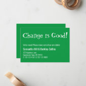 "Change is good" Kelly Green New Address Card Mitteilungskarte (Vorderseite/Rückseite Beispiel)