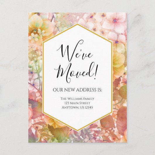 Change Of Address Watercolor Flowers Postcard Postkarte (Vorderseite)