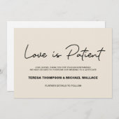 Change of Plans Love is Patient Wedding Postponed  Einladung (Vorne/Hinten)