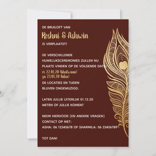 Change the date card with gold peacock feathers (Rückseite)