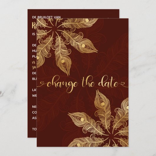 Change the date card with gold peacock feathers (Vorne/Hinten)