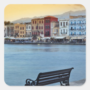 Chania bei Dämmerung, Chania, Kreta, Griechenland Quadratischer Aufkleber