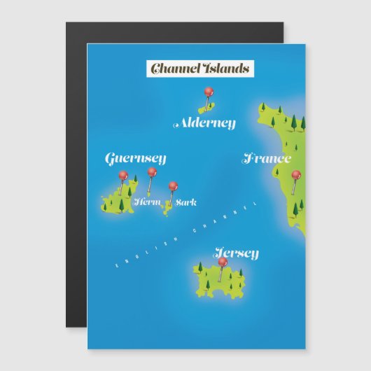 Channel Islands Map Poster. Magnetkarte (Vorne/Hinten)