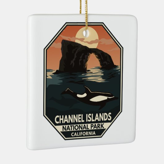 Channel Islands National Park Dolphin Retro Emblem Keramikornament (Rechts)
