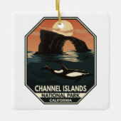 Channel Islands National Park Dolphin Retro Emblem Keramikornament (Vorderseite)