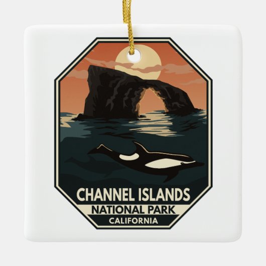 Channel Islands National Park Dolphin Retro Emblem Keramikornament (Vorderseite)