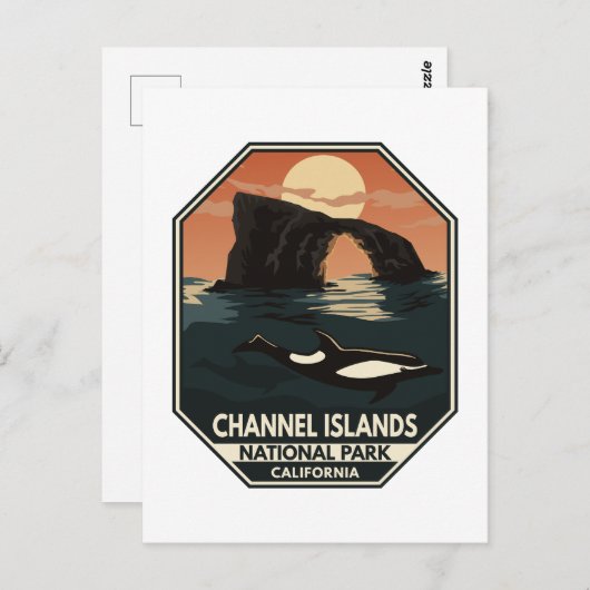 Channel Islands National Park Dolphin Retro Emblem Postkarte (Vorne/Hinten)