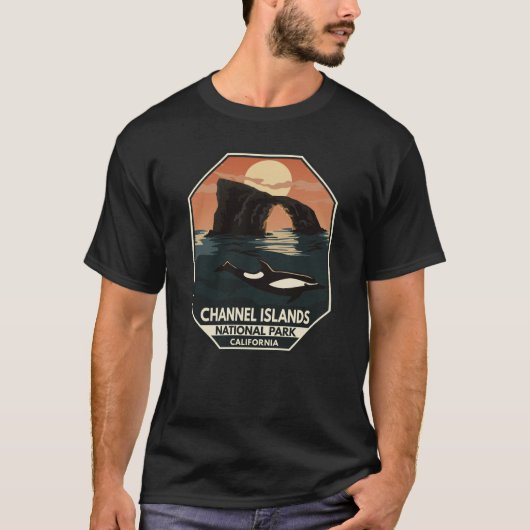 Channel Islands National Park Dolphin Retro Emblem T-Shirt (Vorderseite)