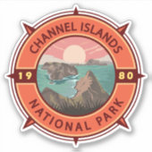 Channel Islands National Park Retro Compass Emblem Aufkleber (Vorderseite)