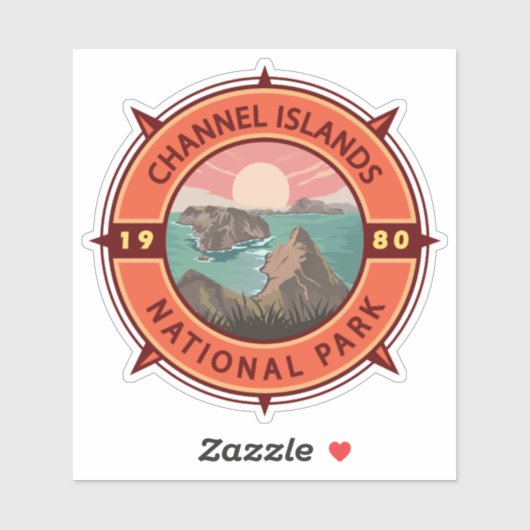 Channel Islands National Park Retro Compass Emblem Aufkleber (Blatt)