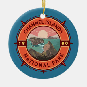 Channel Islands National Park Retro Compass Emblem Keramik Ornament
