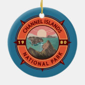 Channel Islands National Park Retro Compass Emblem Keramik Ornament (Hinten)
